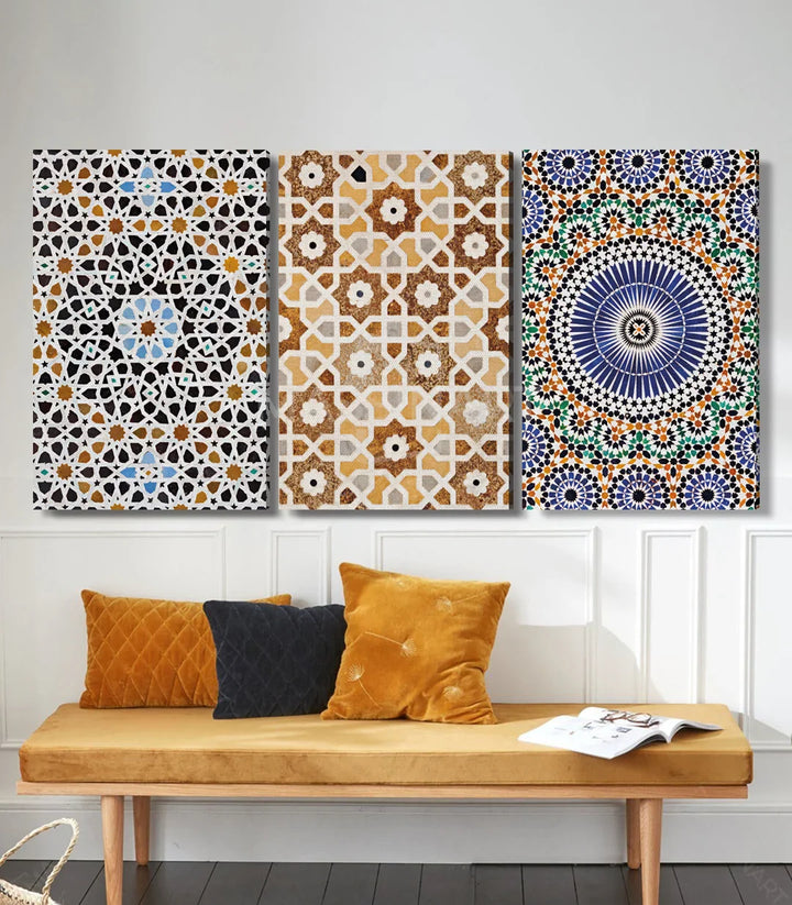 Mise en situation salon moderne triptyque zellej marocain Massinart