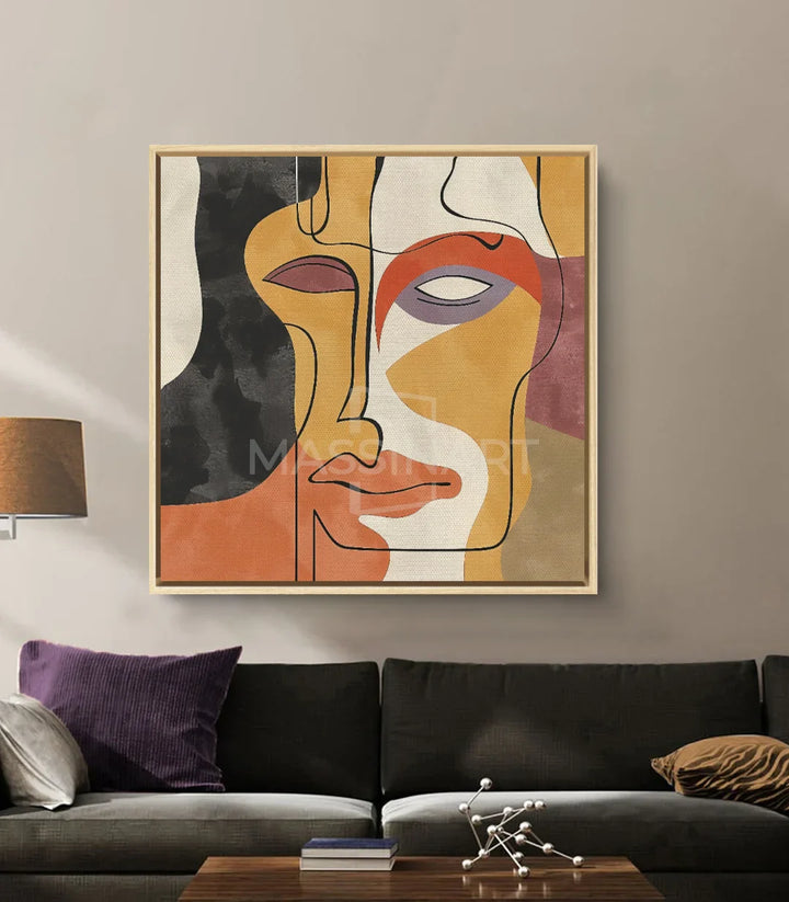 Tableau Merged mise en situation salon moderne mur gris décoration murale Massinart
