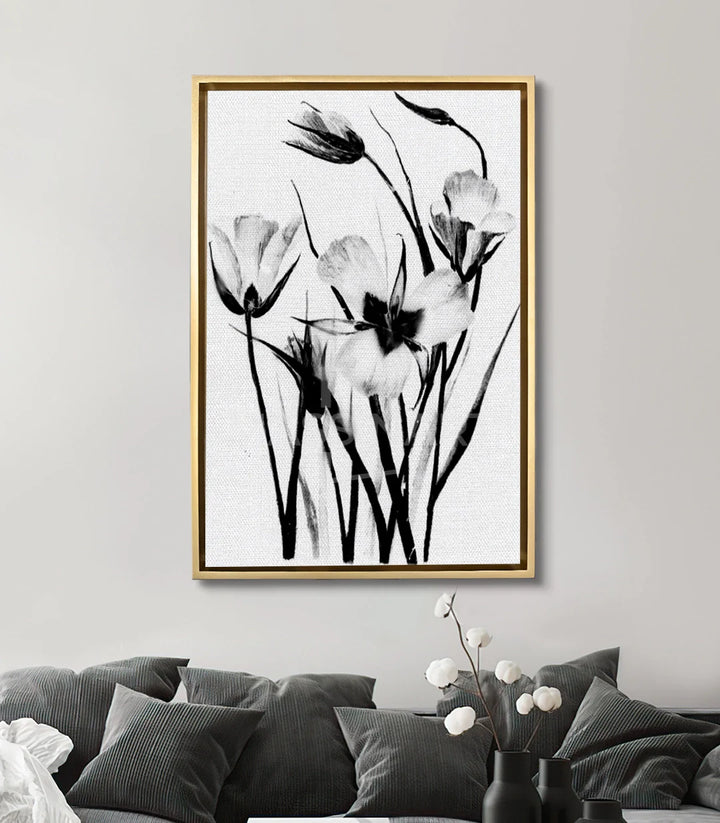 Tableau Dark Petals mise en situation salon gris Massinart