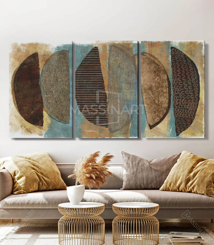 Tableau Boho triptyque Massinart — détail texture abstraite formes géométriques