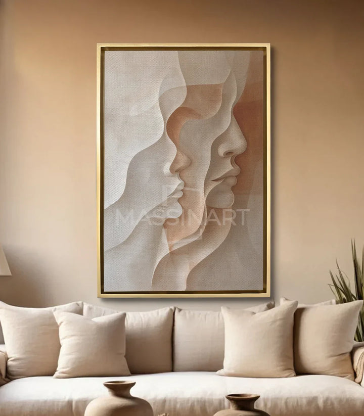 Mise en situation salon moderne — Tableau Duo profils abstraits Massinart décoration murale