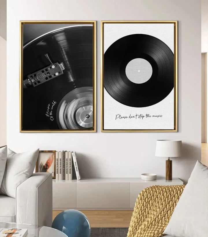 Tableau disque vinyle texte musique noir et blanc Massinart — partie droite diptyque