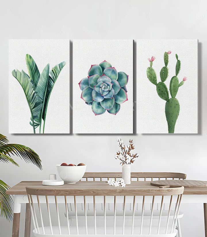 Mise en situation salon moderne - Triptyque Cactus décoration murale Massinart