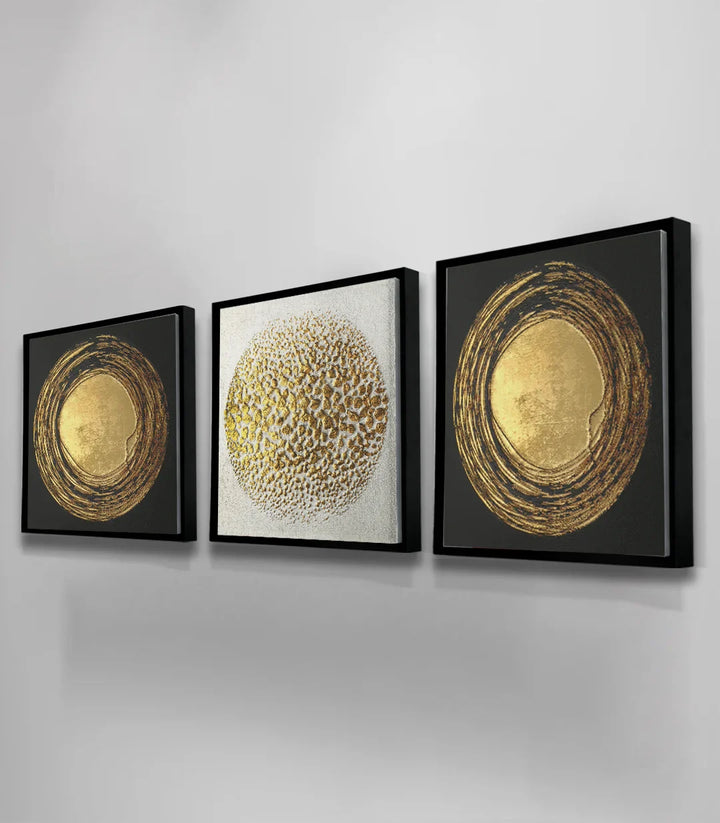 Chambre à coucher élégante - tableaux abstraits cercles dorés Massinart