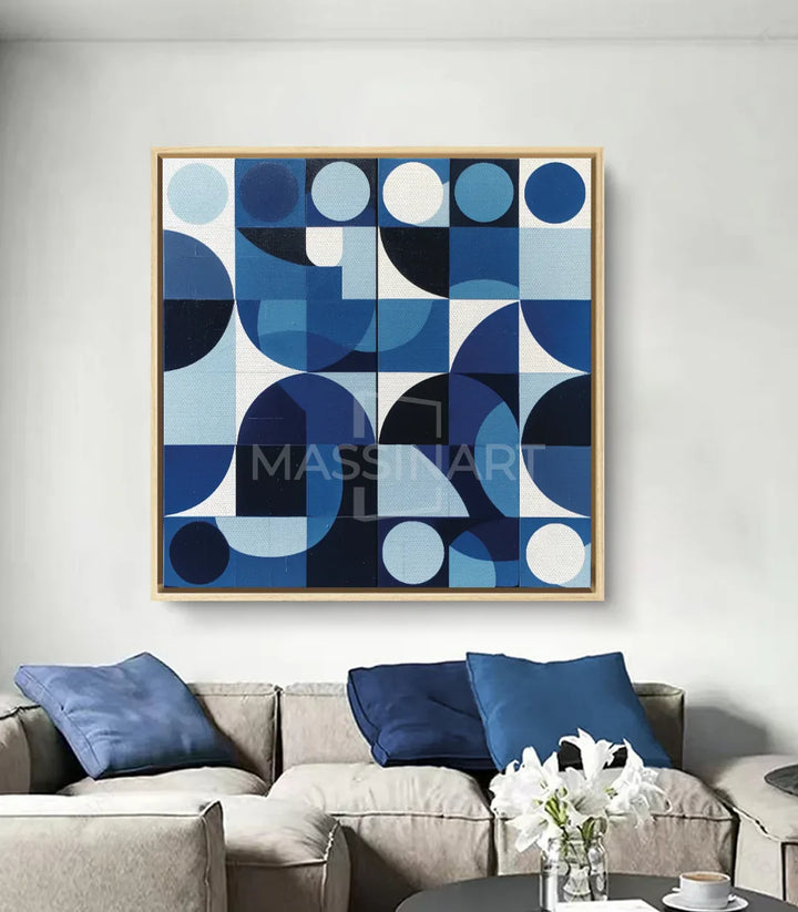 Tableau Loops en mise en situation chambre Massinart — art géométrique intérieur