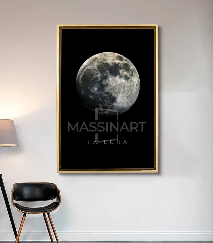 Mise en situation salon moderne - Tableau La Luna encadré gris noir Massinart