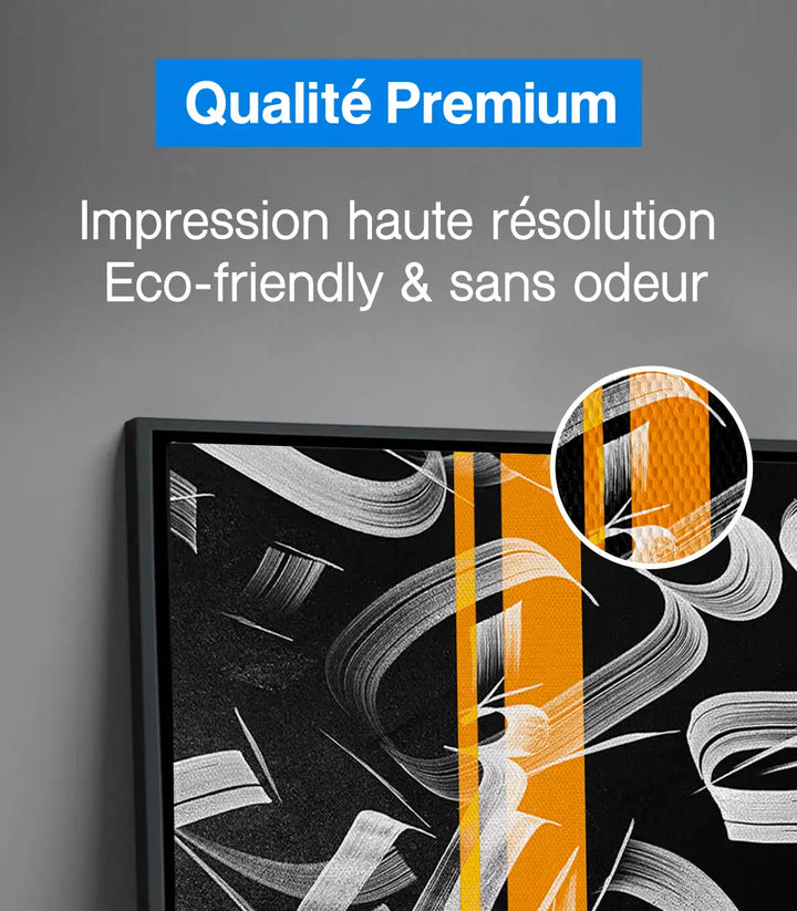 Tableau abstrait calligraphie Massinart — composition noir blanc or déco murale
