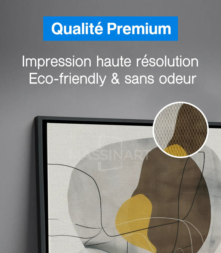 Tableau Sway diptyque abstrait minimaliste — mise en situation salon moderne avec canapé beige Massinart