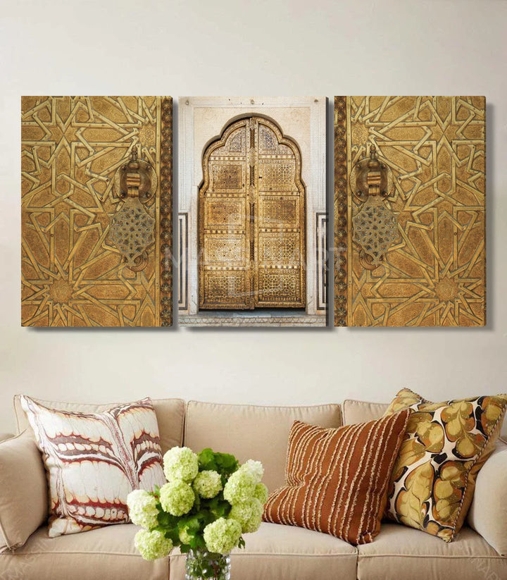 Tableau Golden Gate triptyque en mise en situation salon marocain Massinart