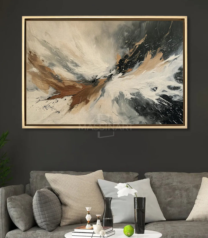 Mise en situation salon moderne, Tableau Twilight au-dessus du canapé gris — Massinart