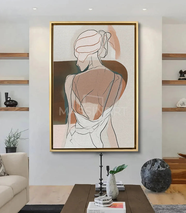 Mise en situation salon moderne — Tableau Timid portrait feminin décoration intérieur Massinart