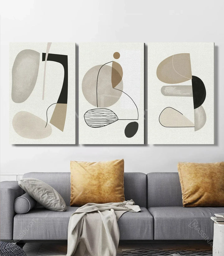 Tableau géométrique composition épurée beige taupe Massinart