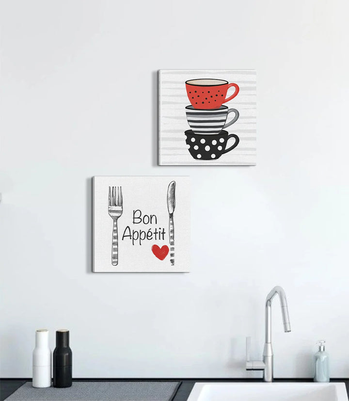Tableau fourchette couteau Bon Appétit cœur rouge Massinart