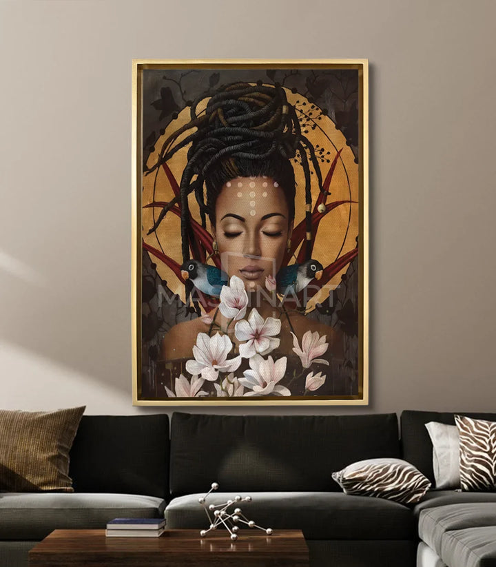 Mise en situation salon moderne — tableau portrait femme Relief décoration murale Massinart