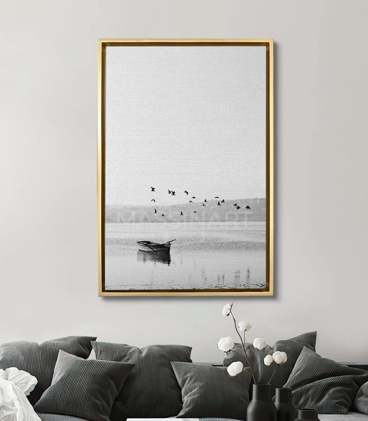 Tableau Wings of Silence mise en situation salon gris moderne Massinart