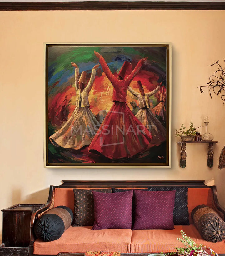 Tableau The Sufi mise en situation salon marocain moderne Massinart