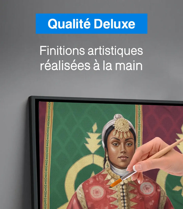 Détail fleurs tableau portrait mariée marocaine Massinart