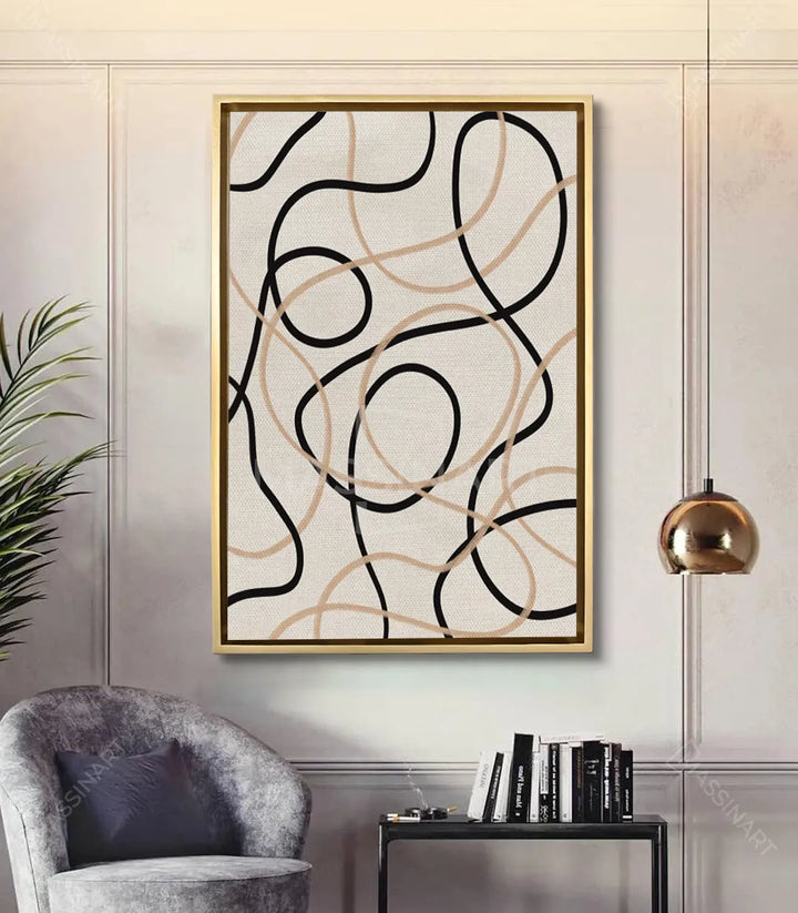 Tableau Sketch dans salon moderne avec fauteuil gris, mise en situation décoration intérieur Massinart
