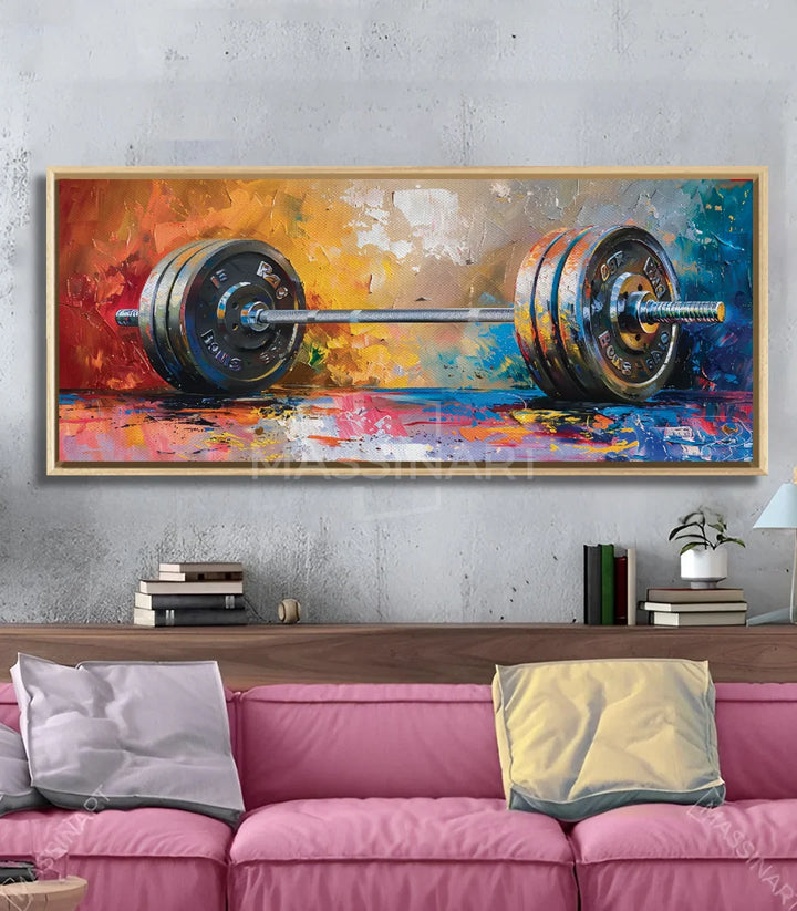 Tableau Barbel haltère coloré décoration intérieur mur gris salon Massinart