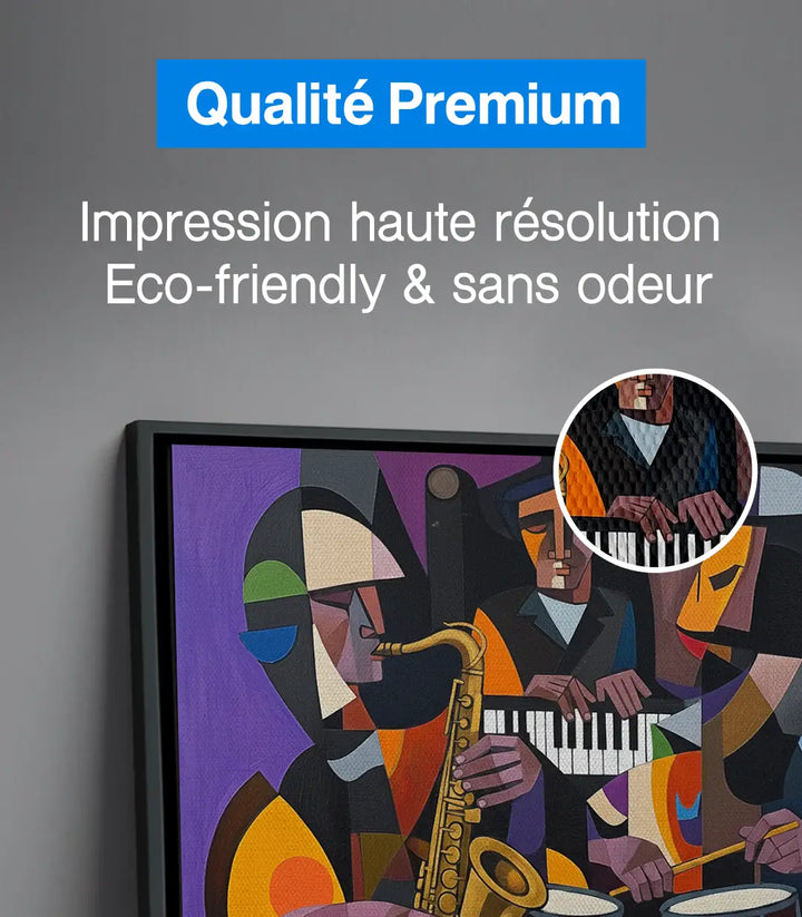 Tableau Cubist Groove mise en situation décoration intérieure — art abstrait musiciens Massinart