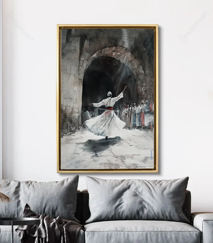 Mise en situation salon moderne, tableau derviche cadre noir, Massinart