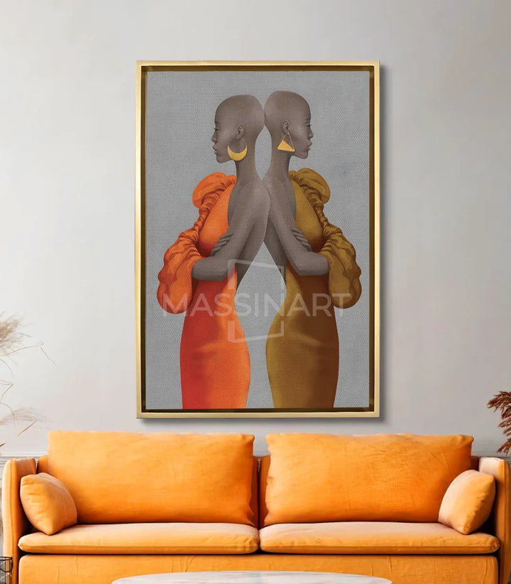 Tableau Twins mise en situation salon moderne Massinart — décoration intérieur