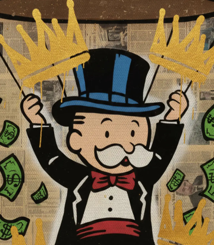 Détail artistique — Personnage pop art Money Dreams couleurs éclatantes Massinart