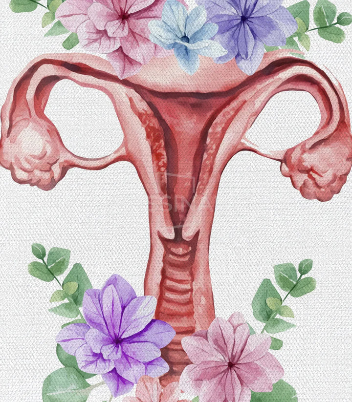 Tableau Floral Uterus illustration système reproductif fleurs aquarelle, Massinart