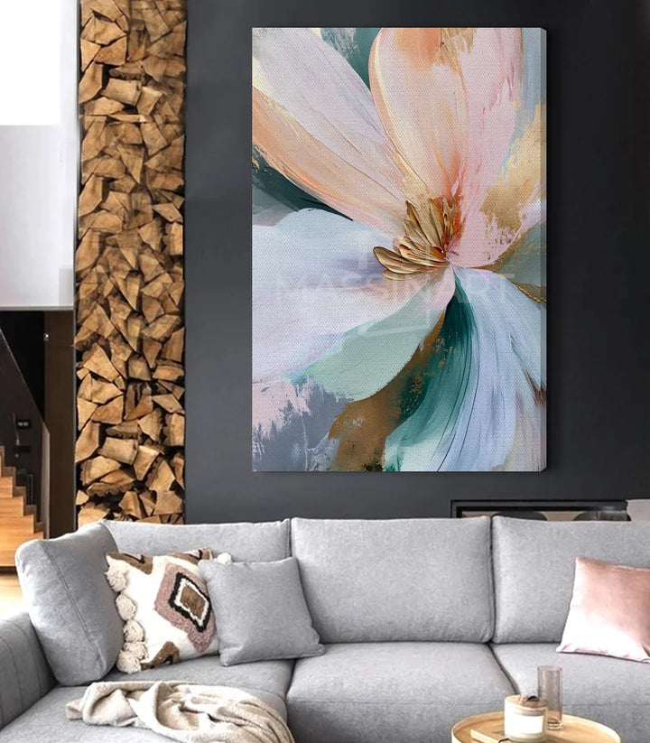 Tableau Rose Breath ambiance séjour elegant noir Massinart