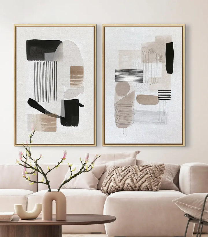 Mise en situation Calm Edges diptyque salon moderne beige crème Massinart