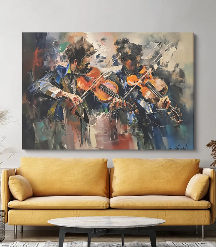 Tableau Violinistes en décoration intérieur salon moderne Massinart