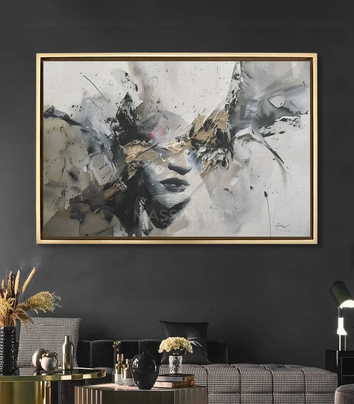 Tableau Echoes en mise en situation salon moderne contemporain - Massinart