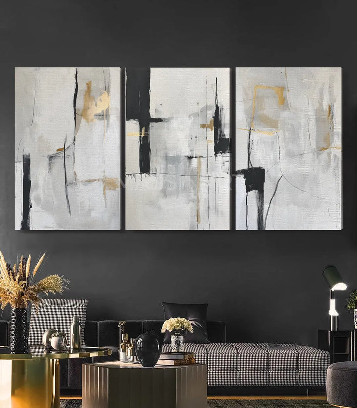Mise en situation Density triptyque salon moderne mur gris Massinart