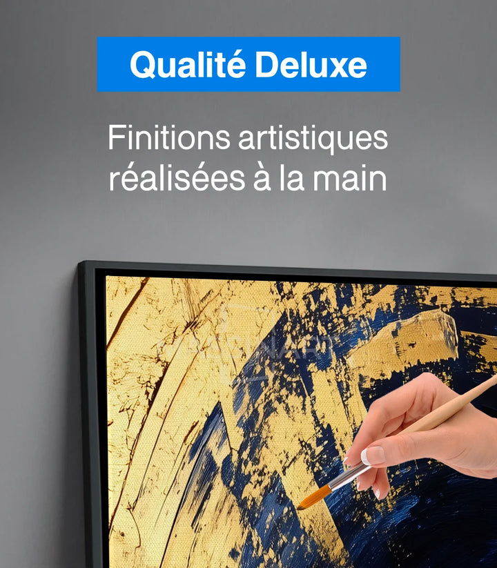 Cadre premium doré — Tableau Golden Vortex encadré finition or, qualité gallery Massinart