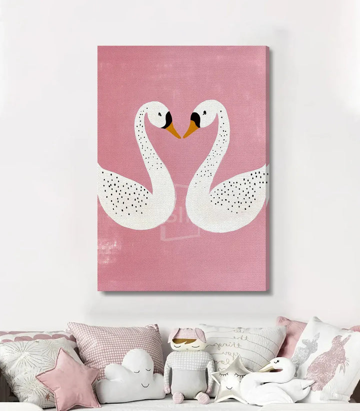 Tableau Goose's Love - détail cygnes cœur blanc et dorés, Massinart