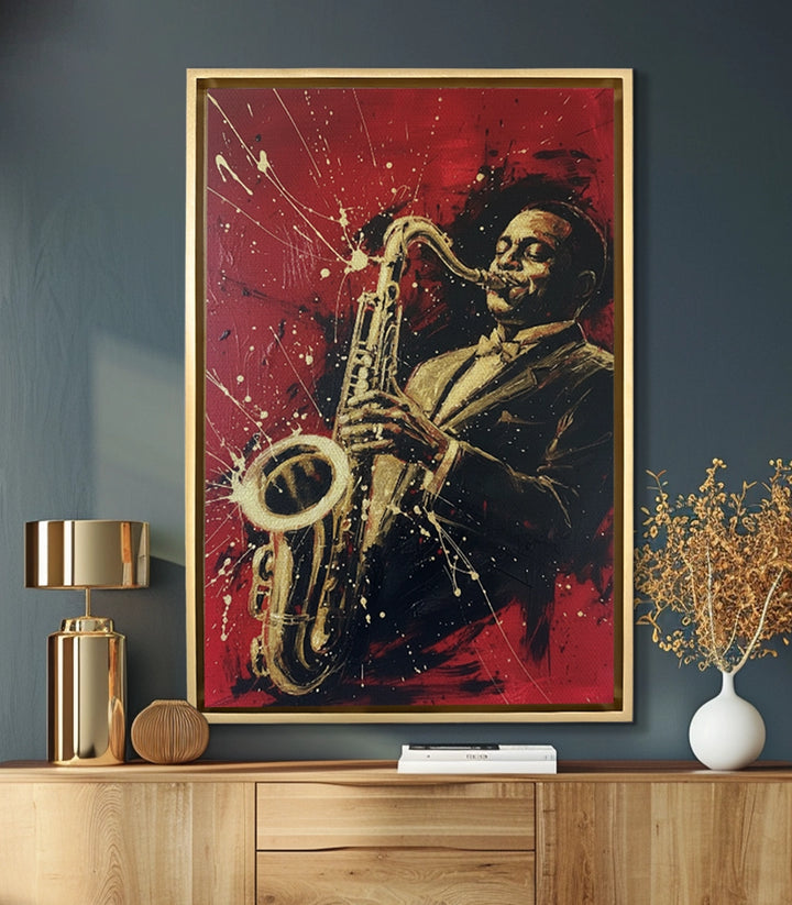 Tableau saxophoniste jazz décoration salon moderne Massinart