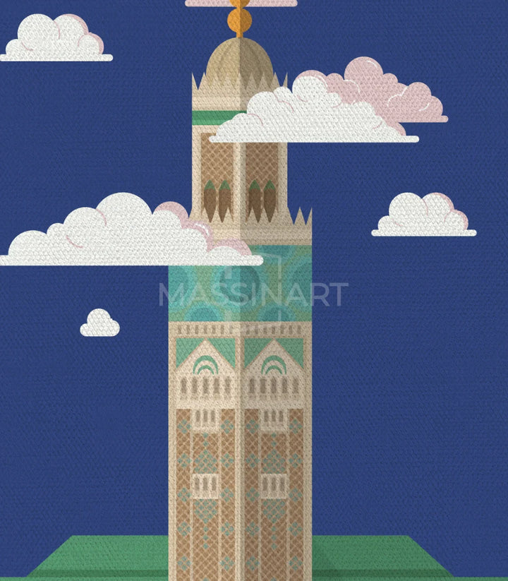 Tableau Hassan II Mosquée Massinart — mise en situation séjour contemporain