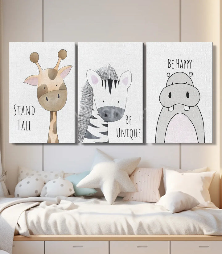 Mise en situation triptyque chambre enfant lit blanc — Massinart