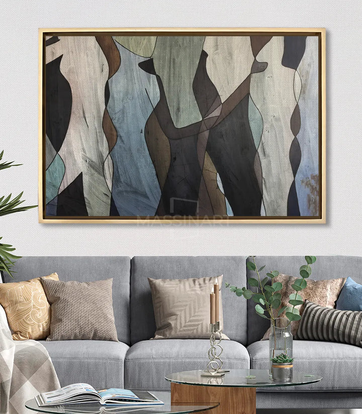 Mise en situation salon moderne The Crowd tableau abstrait Massinart