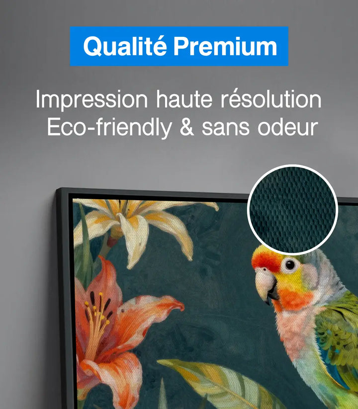 Tableau Parrot Bloom mise en situation salon moderne décoration intérieur Massinart