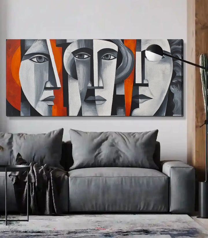 Tableau Unspoken détail — expressions cubistes blanc et noir Massinart
