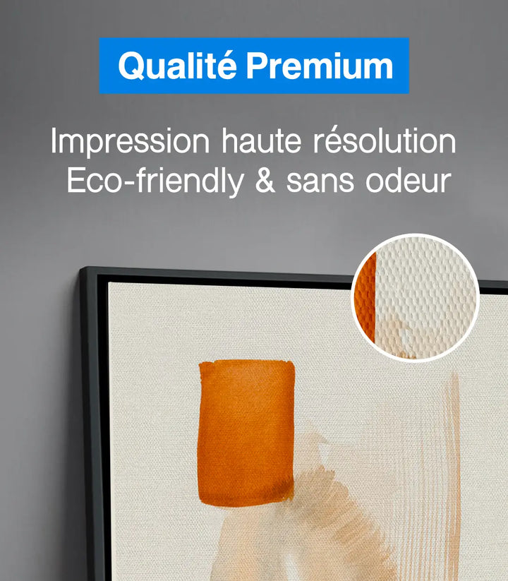 Mise en situation salon moderne — Tableau Sunbaked diptyque au-dessus canapé orange Massinart