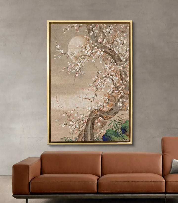 Mise en situation salon moderne tableau fleur cerisier - Massinart