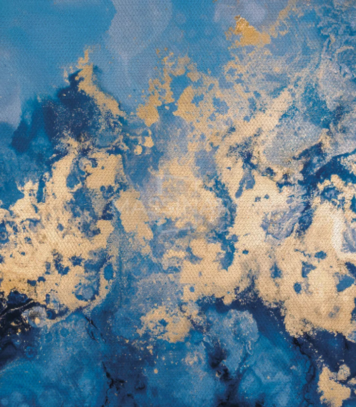 Tableau paysage forestier abstrait triptyque couleurs bleu doré — Massinart