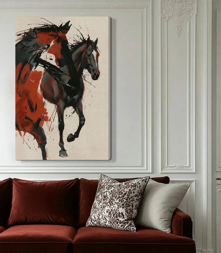 Tableau cheval moderne mise en situation salon Massinart décoration