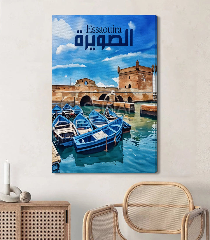 Tableau mur bateaux bleus port marocain Massinart