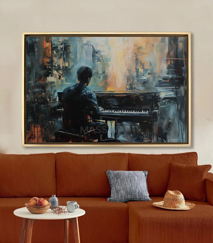 Tableau The Pianist mise en situation salon terracotta Massinart