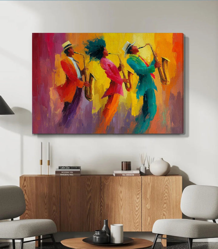 Détail couleurs vives tableau Jam orange jaune bleu rouge — Massinart