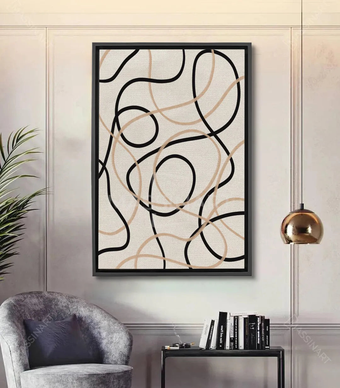 Tableau Sketch lignes abstraites noires et beige, style minimaliste contemporain Massinart