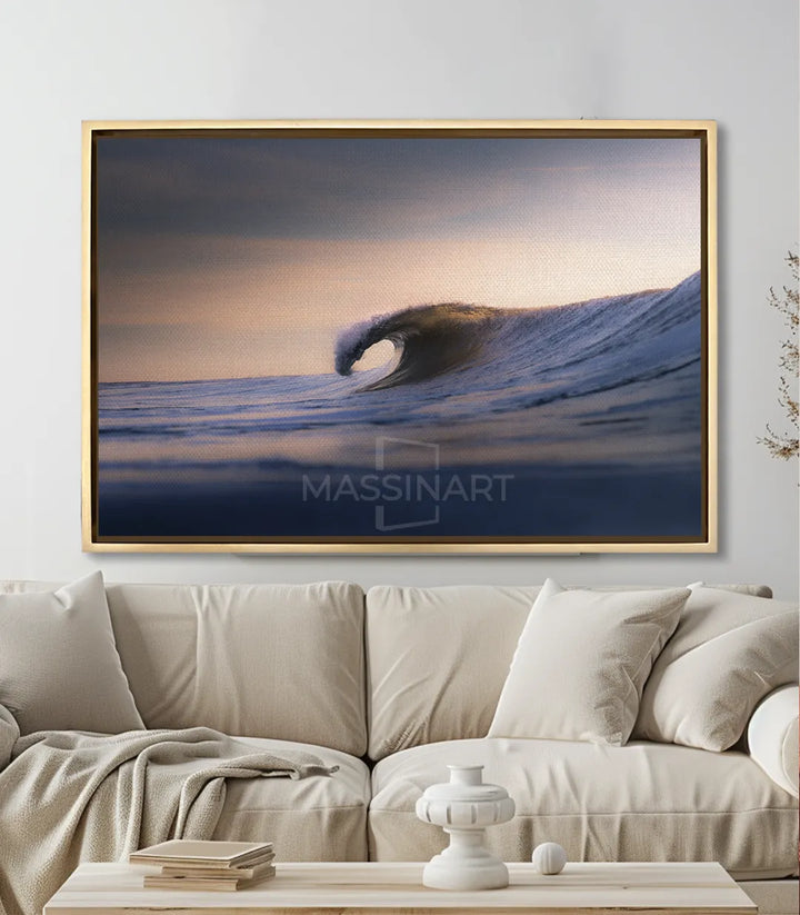 Tableau Tranquil Wave en mise en situation salon moderne Massinart